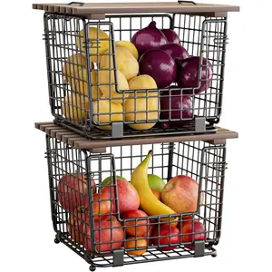 Kitchen cutlery room metal wire storage basket, kitchen countertop basket, stackable metal wire sorting box for vegetable production