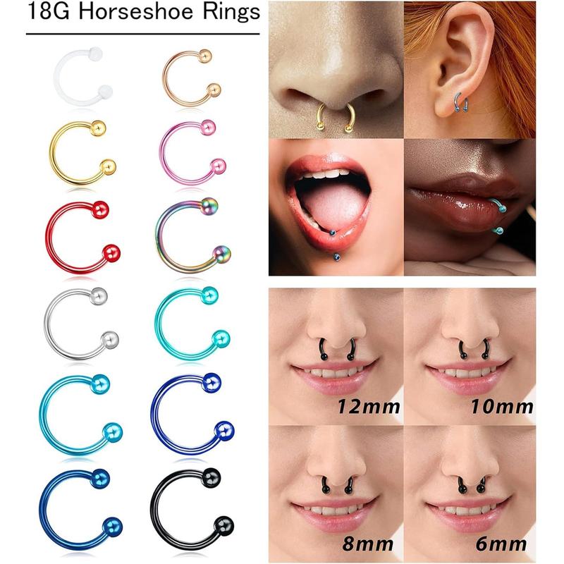 Sanfenly 48Pcs 14G Stainless Steel Horseshoe Nose Septum Rings Piercing Jewelry Cartilage Helix Tragus Earring Hoop Eyebrow Lip Hoop Piercing Ring for Women Men 6mm 8mm 10mm 12mm Beads Gold