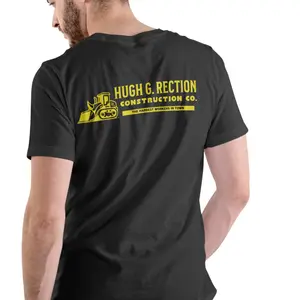 Hugh G Rection Construction Co.Funny T Shirt Unisex Cotton Black Tee with Logo Design for Men
