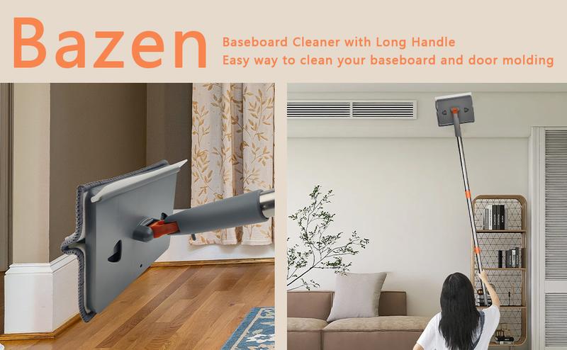 Baseboard Cleaner Tool With Long Handle Wall Cleaner Mop With Extendable Handle 6 Reusable Mop Pads Duster Cleaning Tools For Baseboard Floor Door Molding Skirting Board Ceiling Wall Window Tile Adjustable,Christmas Gift