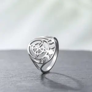 Four-petal flower witch knot ring moon phase index finger ring stainless steel fashion accessories