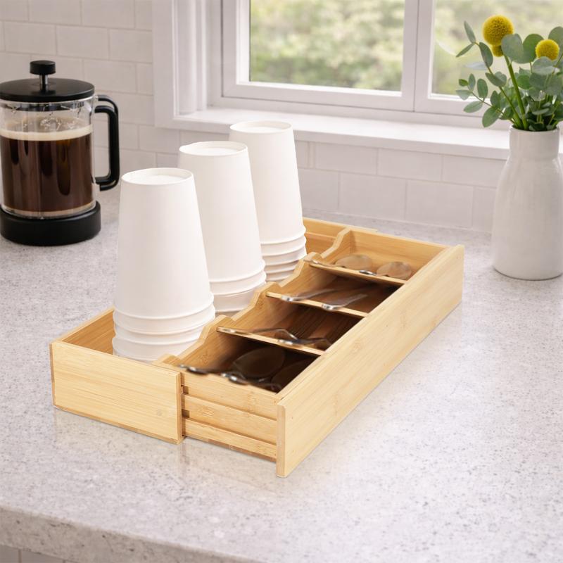 Bamboo Adjustable Cutlery Drawer Organizer Expandable Utensil Tray for Kitchen Drawers Compact Storage for Spoons Forks Knives Easy Access Clean Collapsible Eco-Friendly Flatware Holder