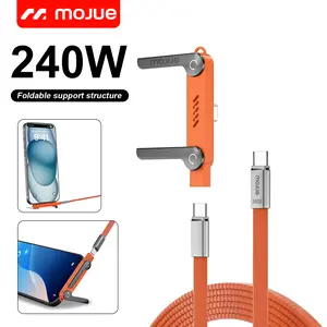 #SummerVibes MOJUE 240W USB-C stand-alone data cable, flat phone charger side-invisible stand-alone data cable and phone stand are suitable for gaming and car travel. Compatible with iPhone and Samsung C-type charging cables.