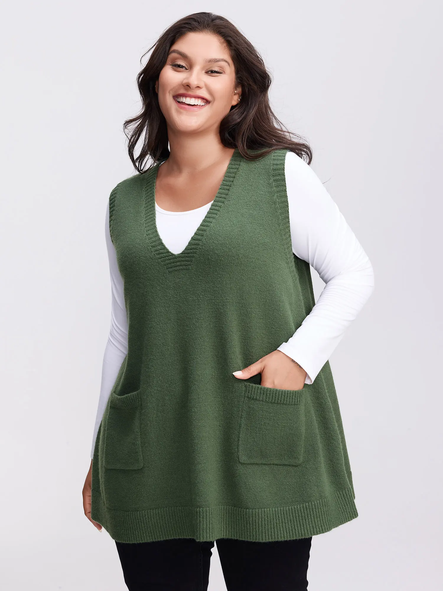 Women's Sleeveless V-Neck A-Line Rayon Fabric Pullover Vest Top - Army-Inspired Comfy Simple Everyday Breathable Casual Garment, Low Iron, Plus Sizes, Flattering Fit, Pockets, Tops