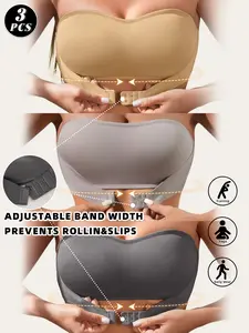 Solid Wireless Bandeau Bra, Front Buckle Strapless Seamless Smooth Bra, Women's Lingerie & Underwear, Casual Comfy Lingerie for All Seasons, Fit