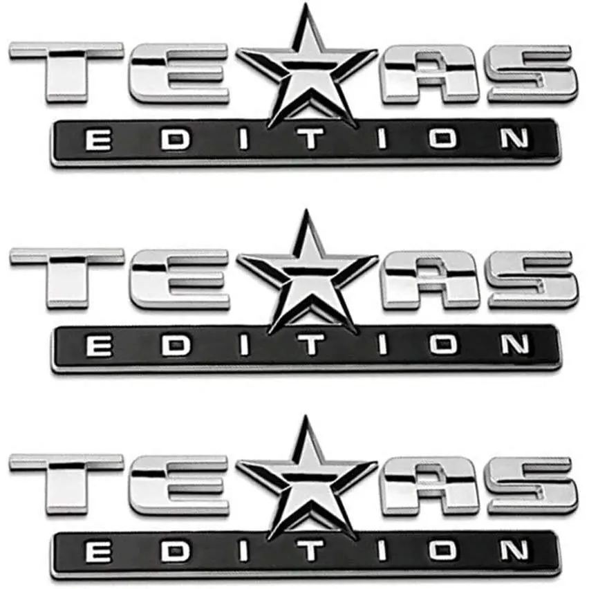 3-Count Black & Red 3D Texas Edition ABS Plastic Car Decorative Sticker Set (10" w x 3" h) - Weatherproof, Long-Lasting Self-Adhesive Auto Exterior Decor for Chevy Silverado Sierra Chevy Trucks