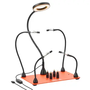 Magnetic Helping Hands Soldering Station With 3X LED Magnifying Lamp, 4 PCB Holders, Adjustable Arms, 360-Degree Rotation, Dual-Head Clip, Soldering Aid For Electronics Assembly, Repair, And Rework Bench Tool