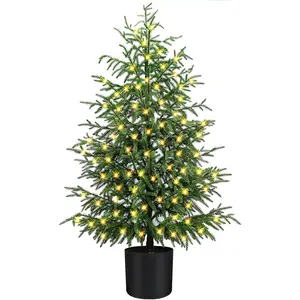 4FT Pre-Lit Artificial Norfolk Pine Christmas Tree - Realistic Potted Tree with 100 LED Lights & 8-Function  Box, Pre-Assembled Faux Holiday Decor for Indoor Use
