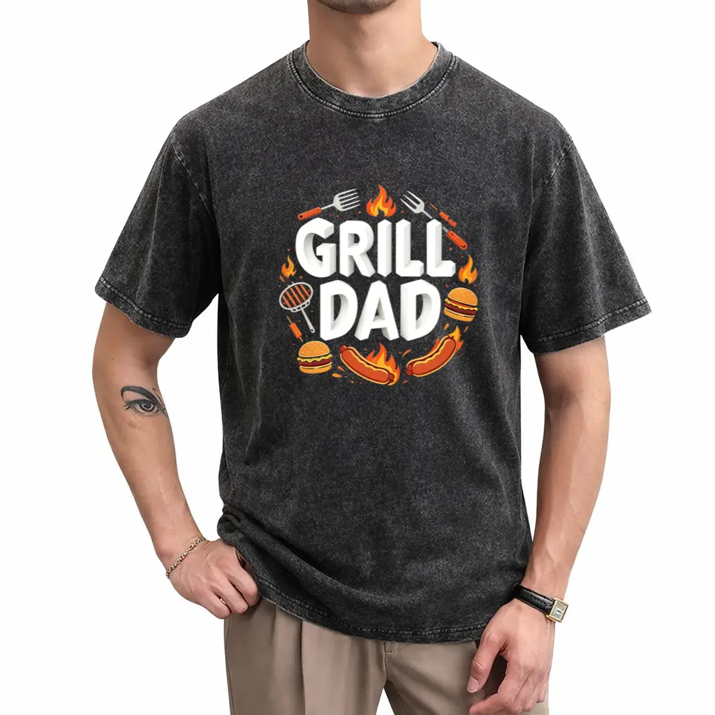Men's Unisex Summer Outdoor Grill-Themed Printed T-Shirt, Dad-Fashion Casual Top