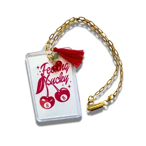 NTL Feelin' Lucky Car Charm Rear View Mirror Hanging Accessory with Cherry Design & Red Tassel for Personalized Car Interior - Automotive