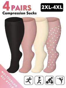 Unisex Plus Size Compression Socks 4-Pair Pack Compression Level: 20-30 mmHg Knee-High Design Ideal for Running, Athletic Performance & Recovery 4-Pair Set Promotes Blood Circulation Sporty Style Elastic Socks