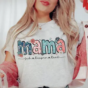Floral Mama T-Shirt, Personalized Mom Shirt With Kids Names, Gift For Mom, Mothers Day Gift, Mothers Day Shirt, Mama Shirt, gift for Fan, gift for her, gift for him