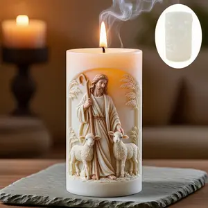 Resin silicone mold Jesus and sheep relief cylindrical candle silicone mold, Jesus shepherding sheep relief cylindrical candle silicone mold, Easter decoration, Jesus shepherding flowers relief cylindrical concrete cement resin silicone mold, Jesus cute s