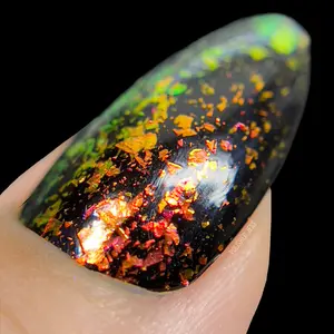 Fire Opal Nail Polish Topper by Drunk Fairy Polish | An Ultra-Aurora Irregular Flake that Shifts from Orange to Red to Gold to Green