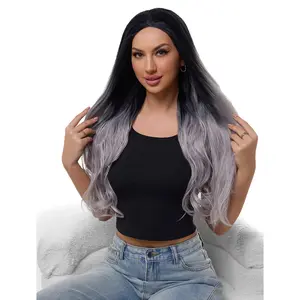 abHair 22" Body Wave Ombre Synthetic Lace Front Wig - Black/Grey