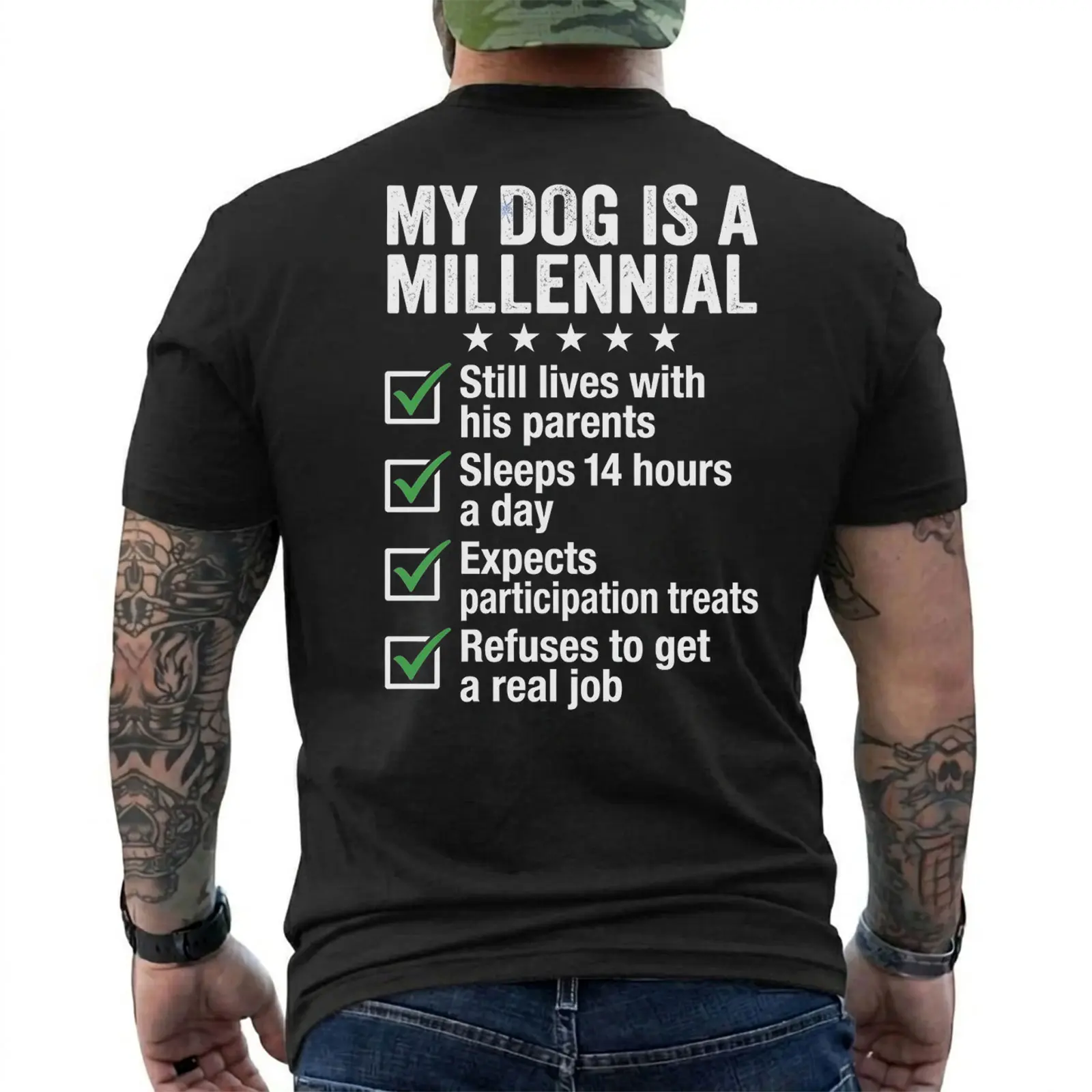 Funny Dog Dad T-Shirt for Men – My Dog Is A Millennial Graphic Tee, Hilarious Pet Owner Shirt, Dog Lover Gift, Casual Humor Tee, Short Sleeve Printed Graphic Shirt, Daily Casual Cotton Menswear