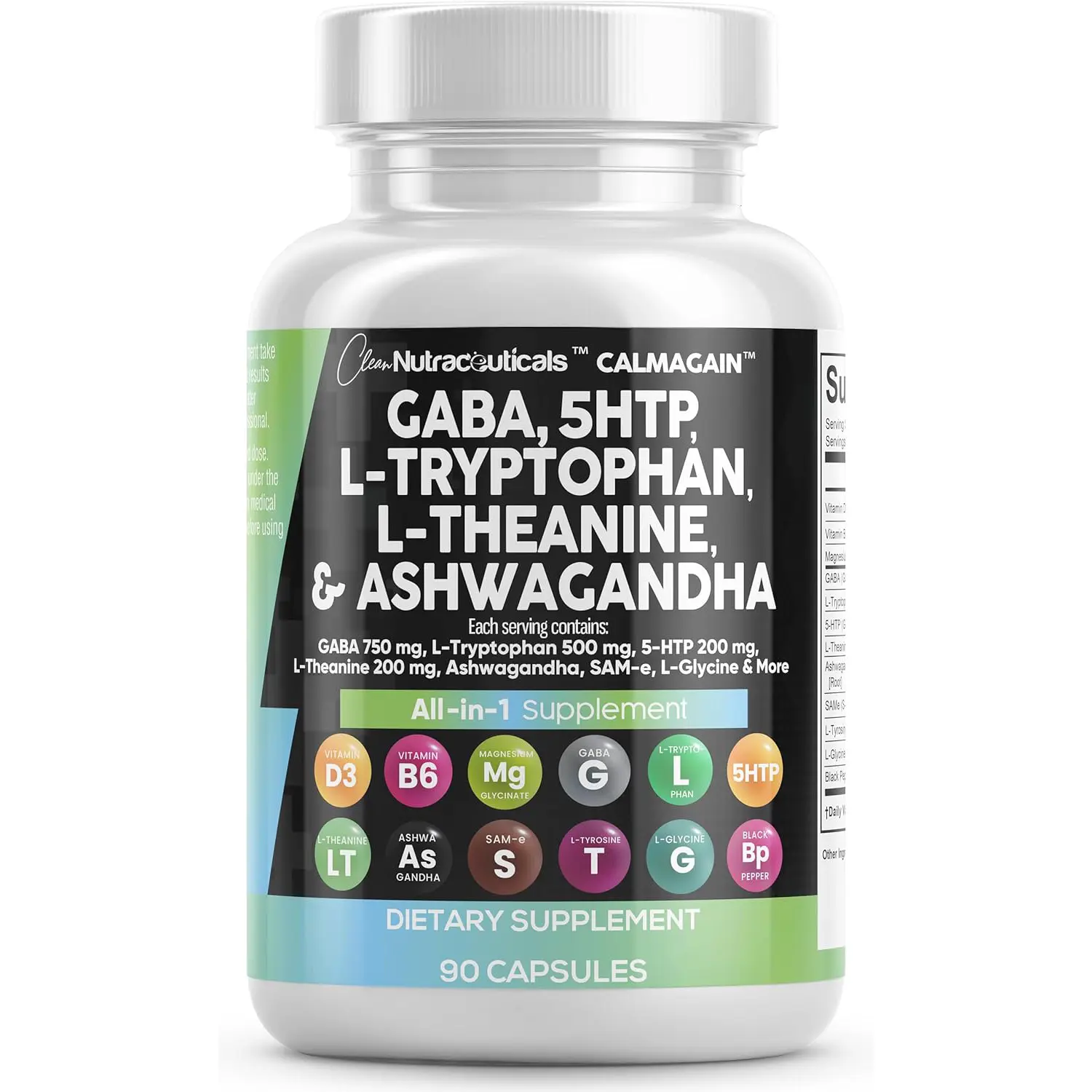 Mood Support Supplement with GABA 5 HTP L Theanine Ashwagandha L Tryptophan 60 Capsules
