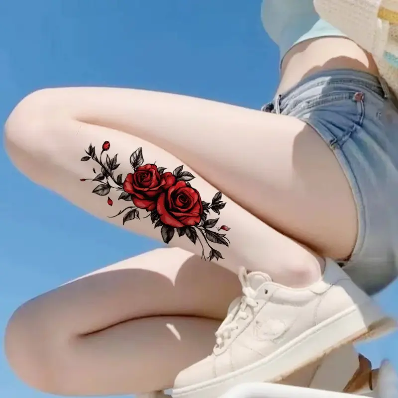 Flower Temporary Tattoos Dark Gothic Spray Tattoo Hollow Out Design Realistic Waterproof Fake Tattoo Stickers for Women Body Art Decals for Arm Leg Chest Natural Look Long Lasting Durable Waterproof