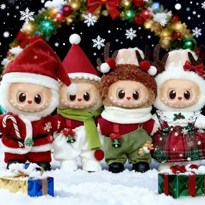 Labubu Christmas Theme Set Clothes 3-Piece Santa & Reindeer Outfits with Candy Cane Jingle Bells Holiday Gift Skirt Cape Labubu Christmas Outfit Labubu Clothes Christmas & Black Friday Plush Outfit Set Christmas Carnival Doll Outfit Set