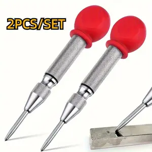 2 pieces of automatic center punch, 5-inch heavy steel spring-loaded center hole punch with adjustable tension punch tool, suitable for metal, wood, glass and plastic.
