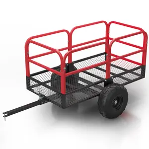 Haul up to 1700 pounds with this heavy-duty ATV tow-behind dump cart. Choose a solid steel plate body or a steel mesh body, both with removable sides and a foot-pedal dump. Link in bio.