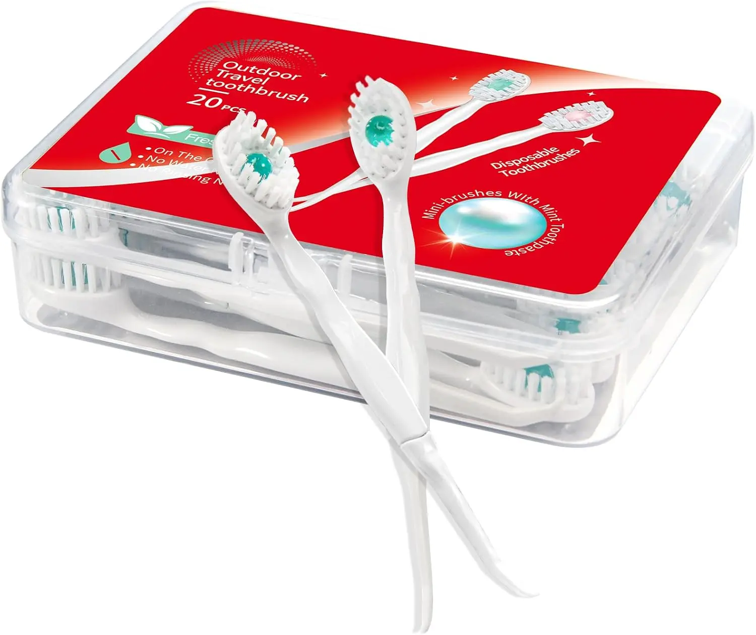 4-in-1 Disposable Mini Travel Toothbrushes, 20 Pack Peppermint Toothbrushes with Toothpaste, Toothpick & Tongue Scraper, Portable No-Rinse Oral Care Kit for Travel, Work, Camping, Flights & Everyday Use