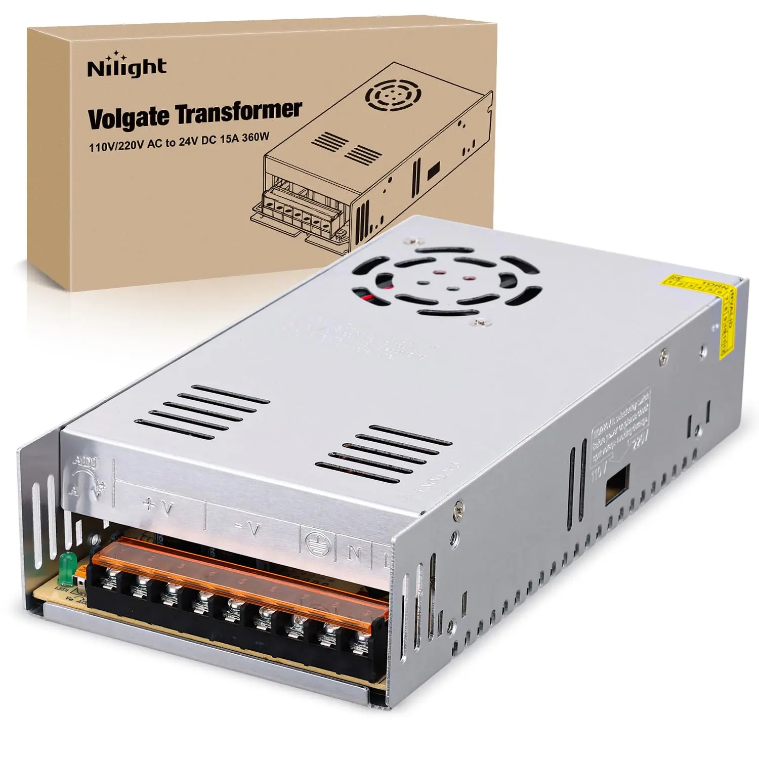 Nilight AC to DC Voltage Converter - 15A Max 360W 110V/220V AC Power Supply Adapter Transformer, Metal Casing Low Voltage LED Driver with Overprotection, EMI/RFI Filter, 100% Full-Load Burn-In Testing for Car Electronics, Father's Day Gift
