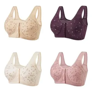 Comfortable Bras for Older Women Breathable Convenient Front Close Button Cotton Bras No Underwire Plus Size