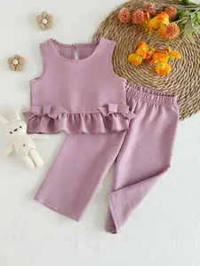 Baby Girl Two-Piece Set, Cute Vest and Pants with Bow Decorations, Back Button Design, Ideal for Daily Outings, Baby Clothing