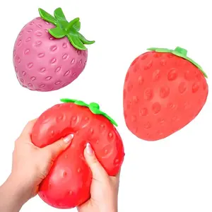 4" Toy mendous Squeeze Strawberry - Extra Large Squishy Stress Ball for Adults & Kids 3+ - Fruity Fidget Toy for Stress Relief & Sensory Play - Safe & Durable Non-Toxic Material