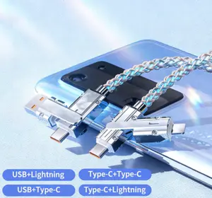 USB Cable PD Fast Charger Lighted Up (USB 4IN1 Colorful),Supports Data Transfer, can be Used as a Night Light, Cable Length Approx.  Compatible with Most Devices.
