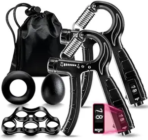5-in-1 Grip Strength Trainer Kit with Counter, Adjustable Hand Grip(11-132 lbs), Finger Stretcher, Grip Ring & Stress Ball – Grip Strength Trainer for Adults, Home Gym, Arm Workout Equipment