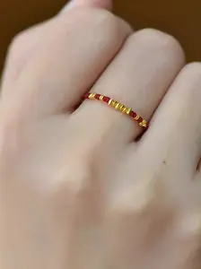 Ligui 1pc "Golden Every Year" Broken Golden Braided Red String Ring, Niche Design, Zodiac Year Woven Lucky Ring