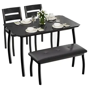 Dining Table Set for 4, Kitchen Table with a Upholstered Bench and 2 Chairs, Space-Saving Metal Frame Dinette Set for Dining Room, Apartment, Studio, Small Spaces, Retro