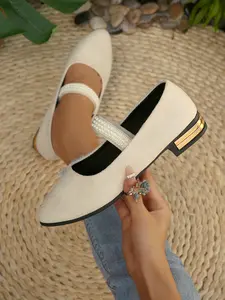 2026 New Pearl Strap Flat Shoes, /mint Suede, Soft Anti-Slip Sole, All-Season Casual Footwear, Comfortable for Work and Leisure