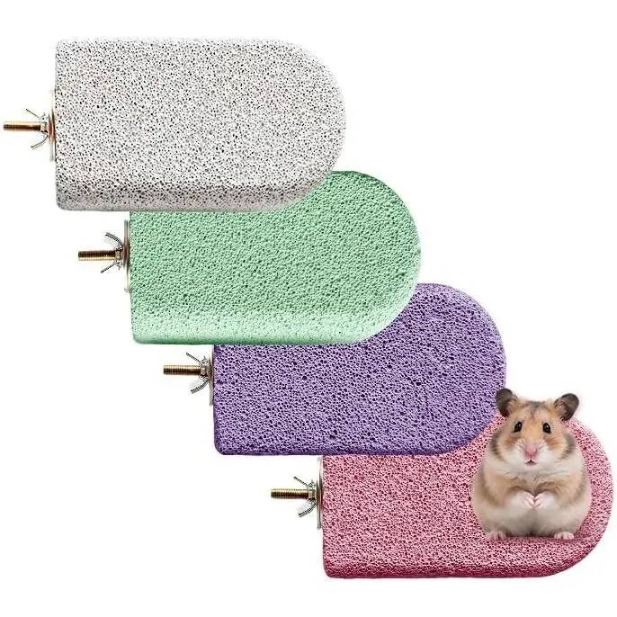 4 Pack Large Lava Ledge Cage Accessory for Hamsters - Versatile Grinding & Jumping Platform, Spare Accessory to Prevent Cage-Bar Biting, 4 Colors (Gray, Pink, Purple, Cyan), Spare Cage Accessories