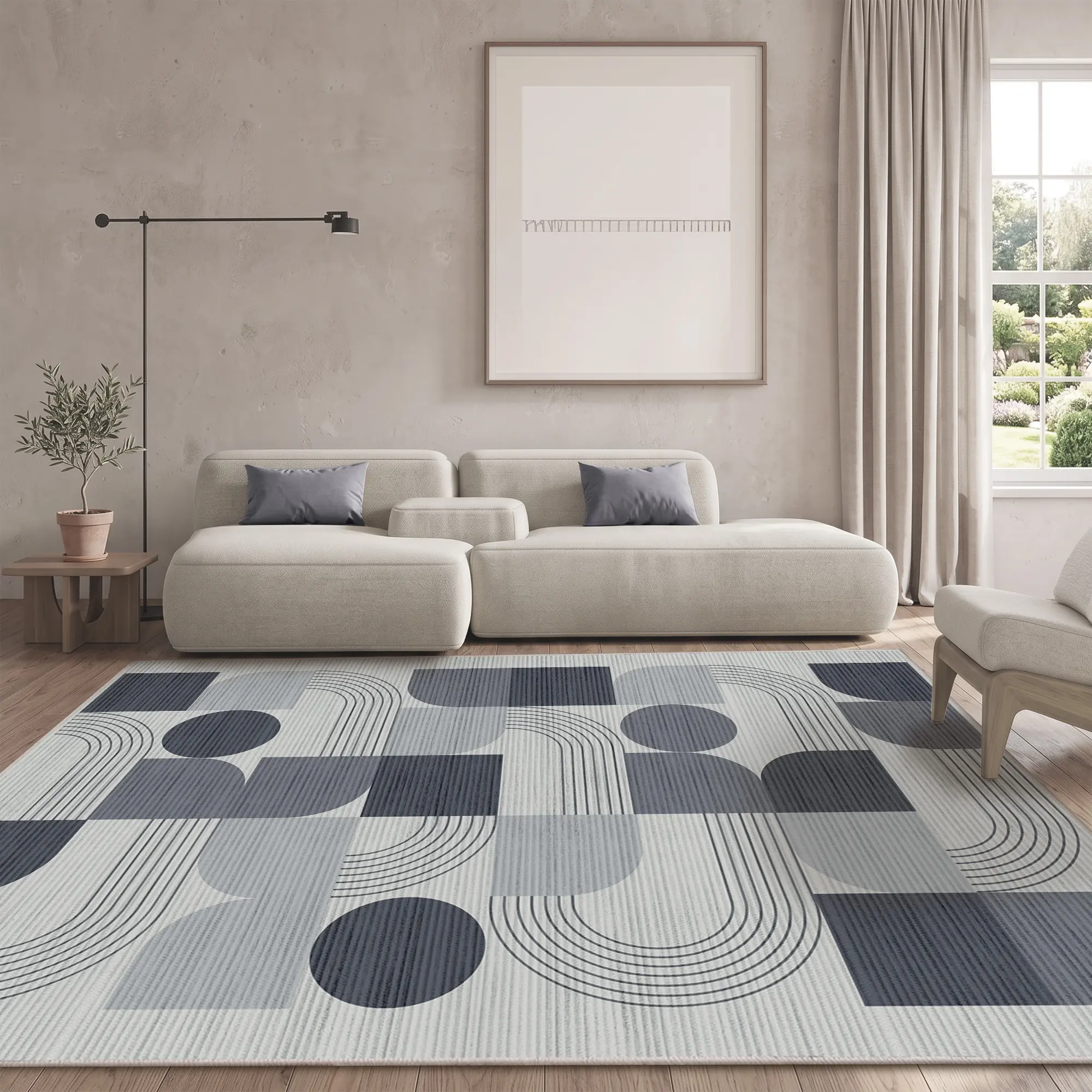 【Moving Season】MUGORN Minimalist Abstract Geometric Area Rug - Non-Slip Rubber Backing, Machine Washable Plush, Traditional 1-Piece Indoor Modern Rug for Kid Room, Pet-Friendly Household Carpet