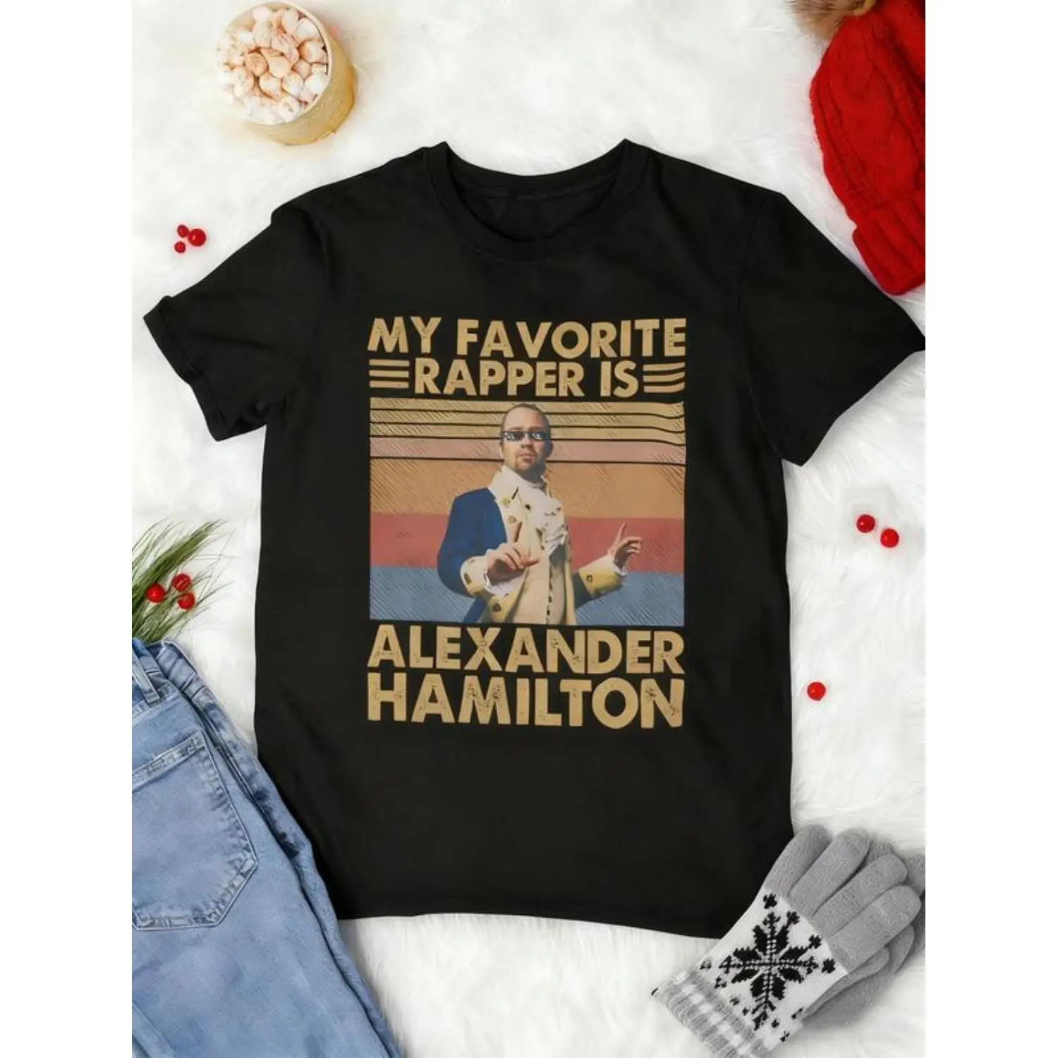 Women's Graphic T-Shirt, Alexander Hamilton Vintage Print, Loose-Fit Korean Streetwear Style, Breathable Round Neck Short-Sleeve Tee