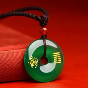 Green Gemstone Necklace, Green Agate Feng Shui Pendant Necklace for Positive Energy & Good Fortune, Green Gemstone Necklaces summerwins,summerwins