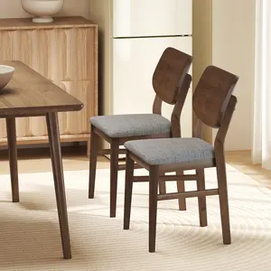 COSTWAY - Farmhouse Upholstered Kitchen Chairs Set of 2 with Rubber Wood Frame-Gray