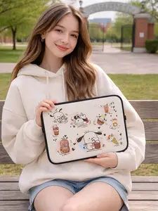 Cute Dairy Cow Coffee Laptop Sleeve 12-13-15 Inch – Kawaii Cow Latte Pattern MacBook Case, Shockproof Protective Cover