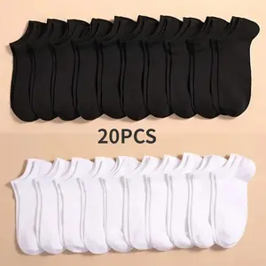 Women's 10 Pairs Invisible Low-Cut Boat Socks - Spandex Polyester, Silicone Non-Slip, Soft Breathable, Comfortable, Basic Minimalist Solid Color, All Seasons No-Show Ankle Socks for Casual Wear
