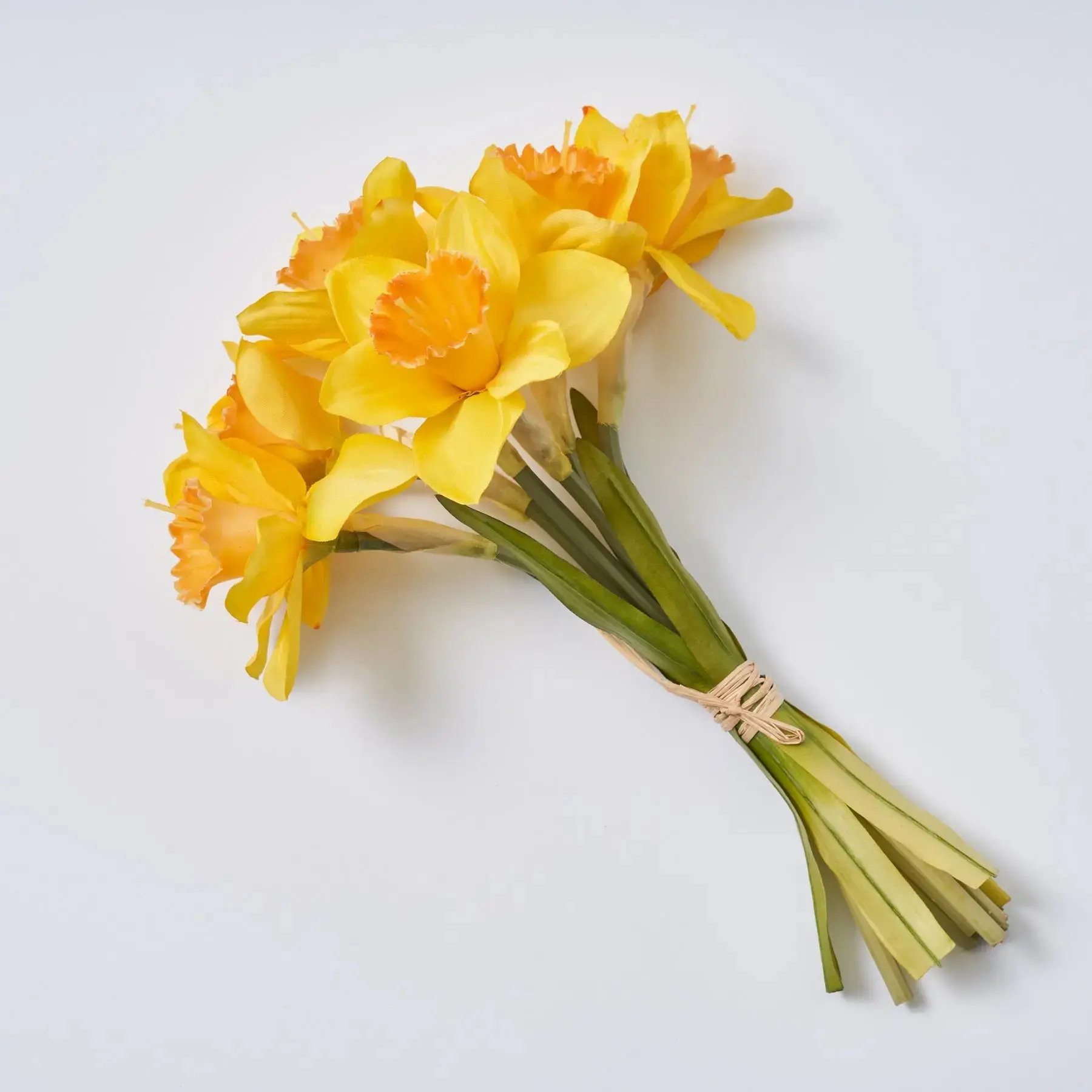 12-in Yellow Silk Daffodil Artificial Flower Bouquet - 6 Wired Stems, Faux Plant, Botanical Bundle, Floral Decor for Home Indoor Display, Decorative