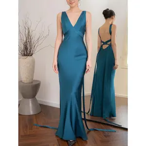Backless Strappy Lake Blue Wedding Dress