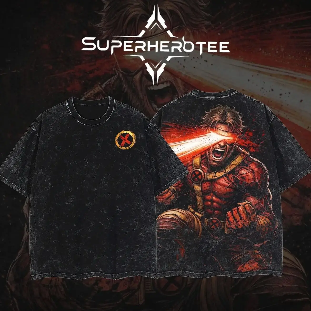 [ superhero tee ] "Cyclops" 3.1c Summers The Mutants X-Force MCU Comic Edition Double Printed Oversize Lightweight Acid Washed Tee Hoodie Sweater TV Series Graphic Design Top Cotton Streetwear Comic Superheroes T-Shirt Clothes Menswear 7L2