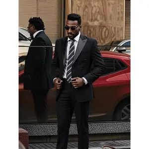 Men's Double Breasted Suit 2-Piece Solid Color Tuxedo | Peak Lapel Jacket & Pants Set for Weddings, Prom, Business Meetings