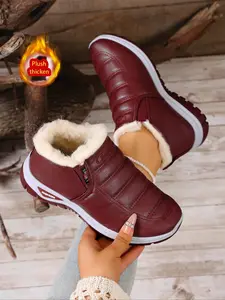 Women's Winter High-Quality Slip-On Fluffy Snow Boots, Faux Fur Lined, Anti-Slip Sole, Warm and Comfortable, Perfect for Cold Weather