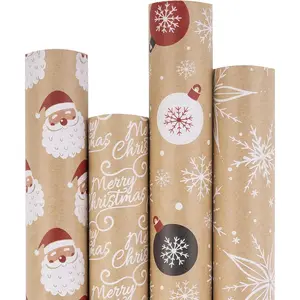 Christmas Wrapping Paper,  Paper - Santa Claus, Snowflake, Christmas Ball and Merry Christmas - 4 Rolls - 30 inches x 10  per Roll