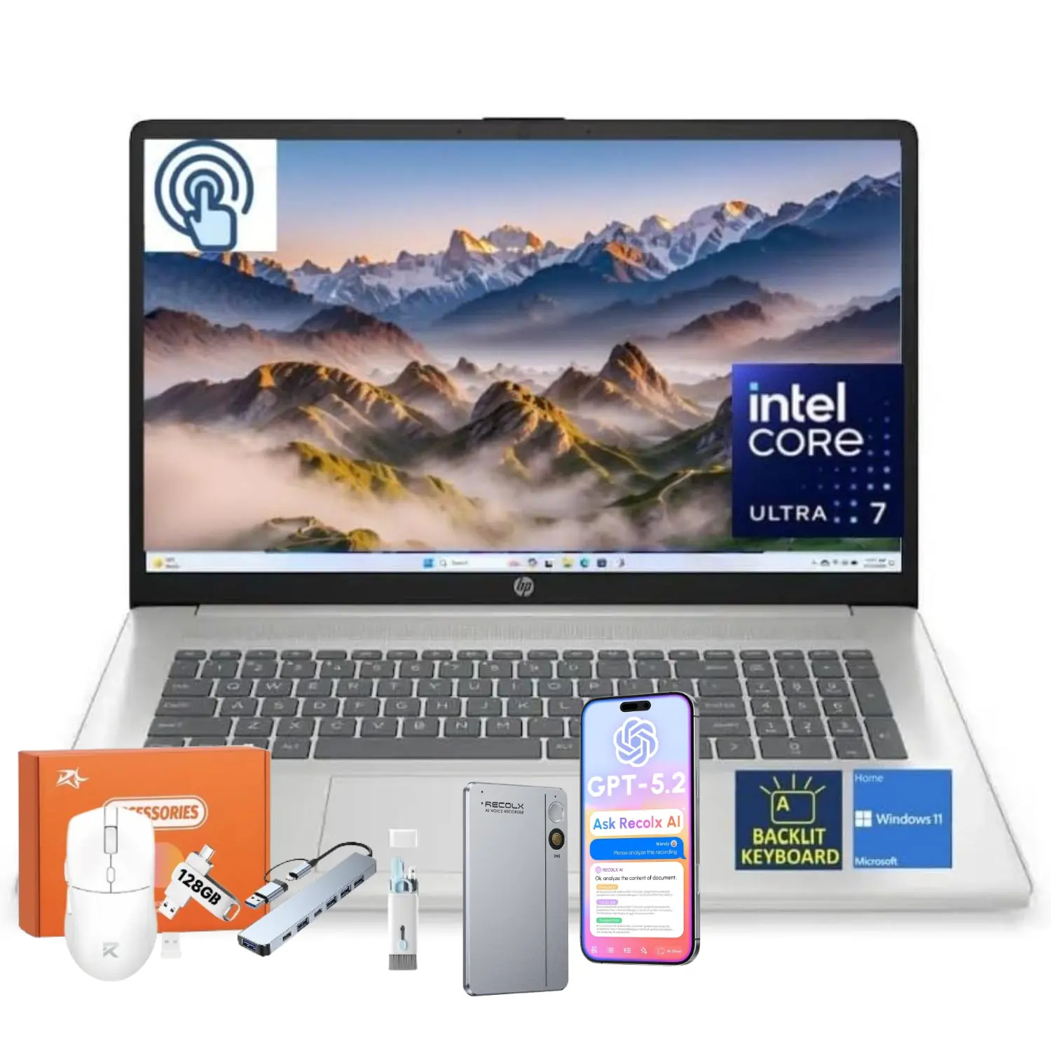 HP 2025 Laptop | 17-CN500 | 17.3" 1920 x 1080 IPS | Intel-12 Core Ultra 7 255U | Up to 64GB DDR5 | Up to 4TB SSD | Windows 11 Pro| Wi-Fi 6 - Bluetooth 5.3 - Backlit Keyboard - 720p HD Camera - Natural Silver