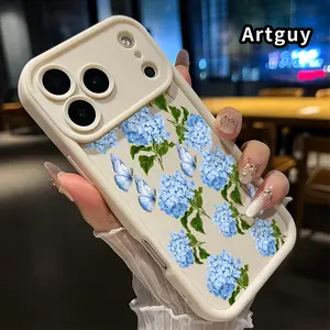 Phone Case for iPhone 17 Pro Max 16 Plus 15 14 13 12 11 Air E Hydrangea and Butterflies Full Body Protection Shockproof Soft Silicone Cover